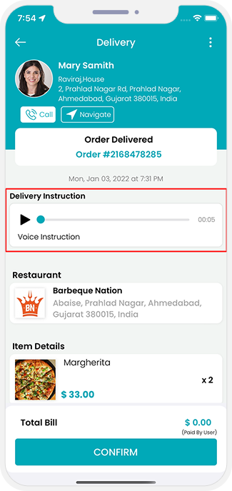 Voice Instruction for Delivery Driver Voice Instruction for Delivery Driver